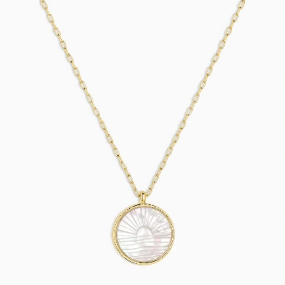 Gorjana 18k Gold Plated Brass Mother of Pearl Sunset Etched Necklace - Picture 6 of 8